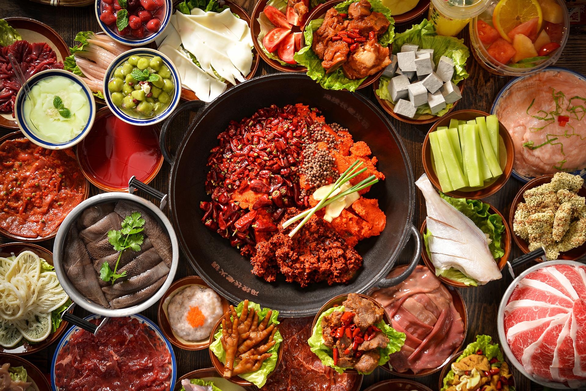 Hotpot spread with fresh ingredients